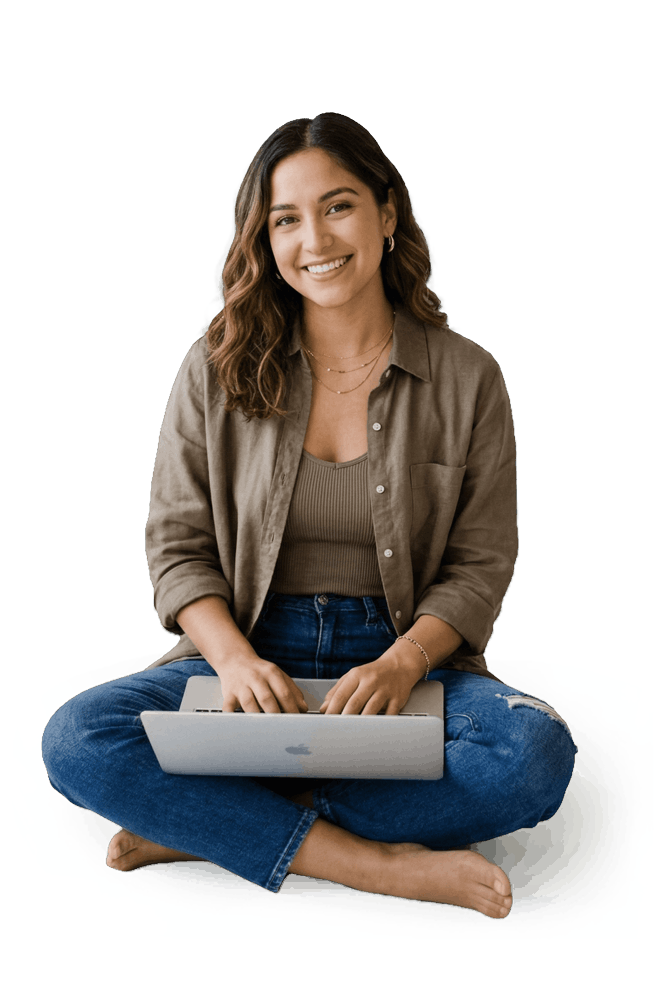 Mujer hispana usando su laptop para solicitar un préstamo