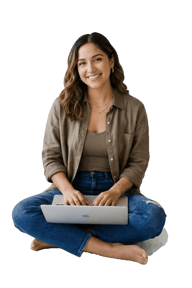 Mujer hispana usando su laptop para solicitar un préstamo
